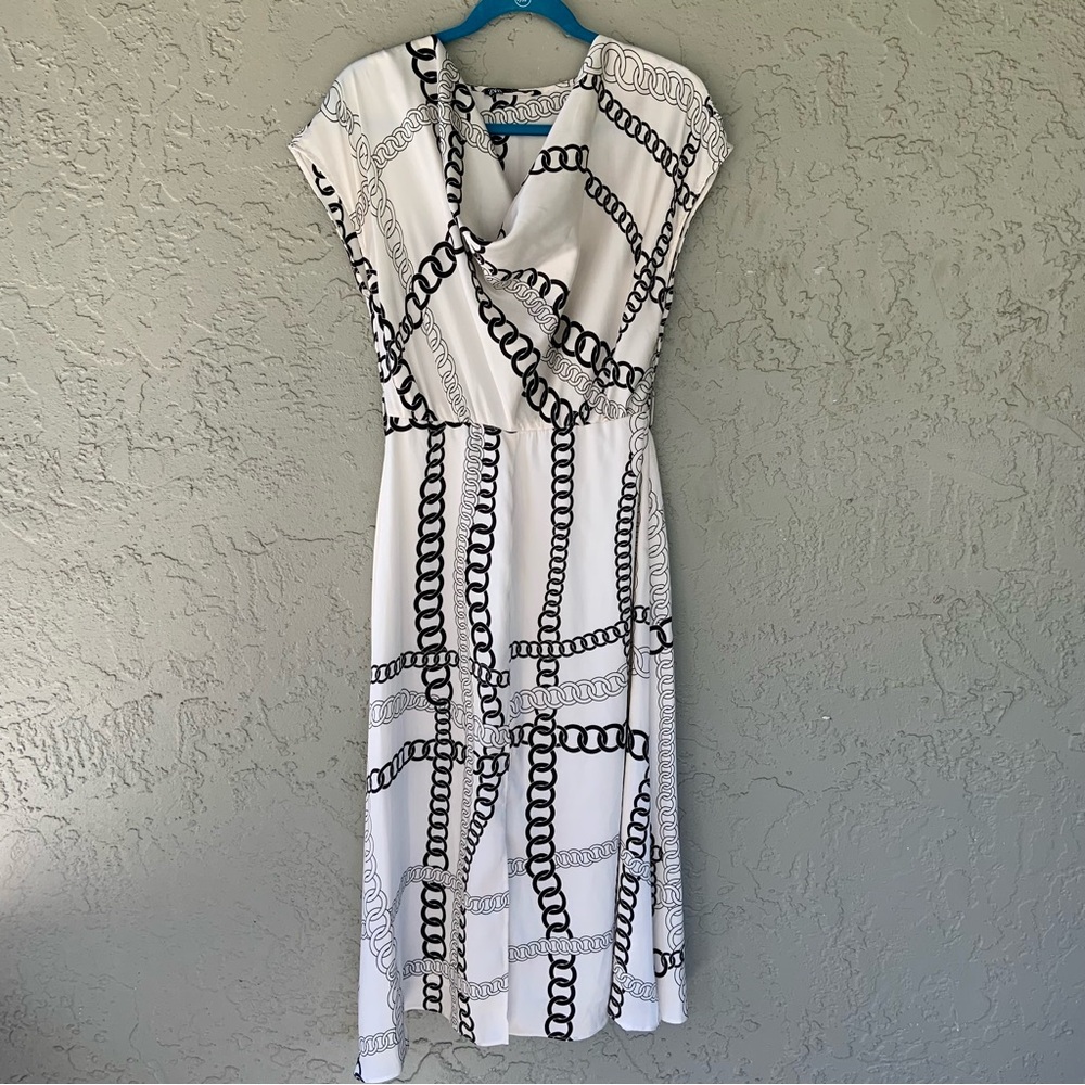 ZARA Satin Black and White Chain Print Dress